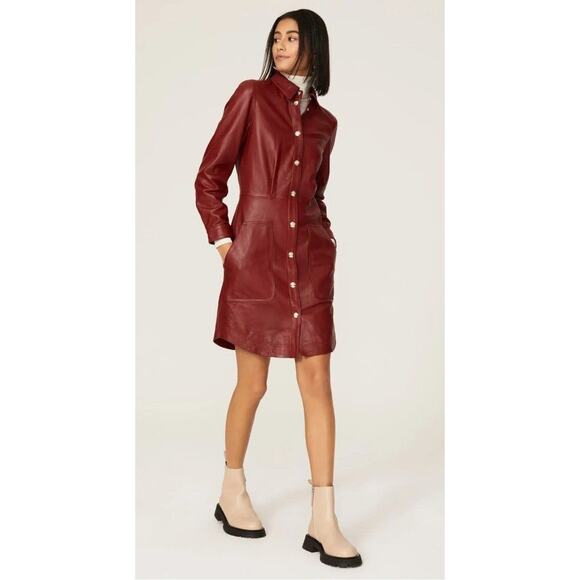 Rent the runway sz 38 6 eu Tommy hilfiger red leather button down shirt dress - Picture 1 of 4